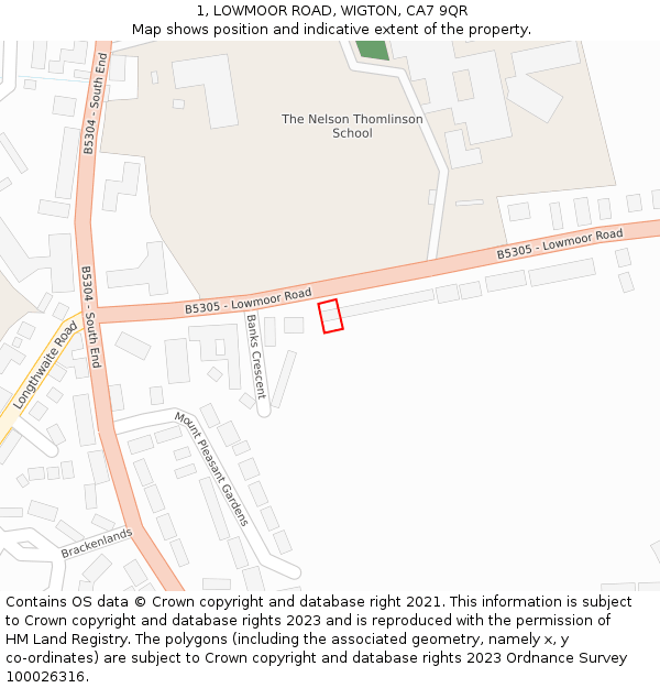 1, LOWMOOR ROAD, WIGTON, CA7 9QR: Location map and indicative extent of plot