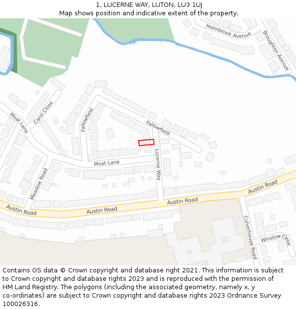1, LUCERNE WAY, LUTON, LU3 1UJ: Location map and indicative extent of plot