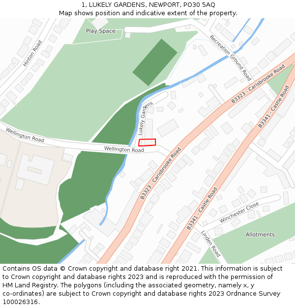 1, LUKELY GARDENS, NEWPORT, PO30 5AQ: Location map and indicative extent of plot