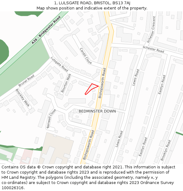 1, LULSGATE ROAD, BRISTOL, BS13 7AJ: Location map and indicative extent of plot