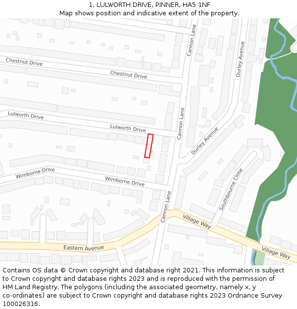 1, LULWORTH DRIVE, PINNER, HA5 1NF: Location map and indicative extent of plot