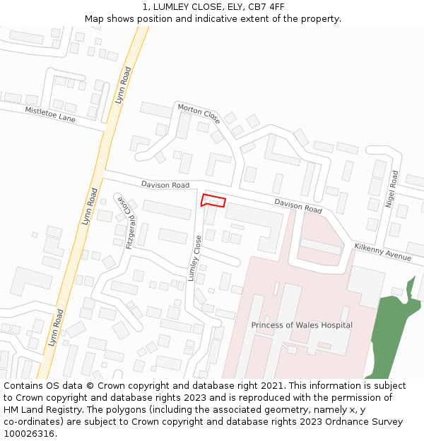 1, LUMLEY CLOSE, ELY, CB7 4FF: Location map and indicative extent of plot