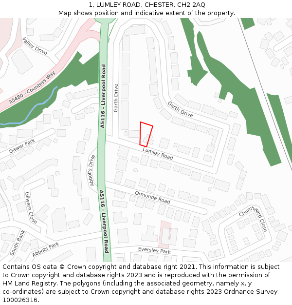 1, LUMLEY ROAD, CHESTER, CH2 2AQ: Location map and indicative extent of plot