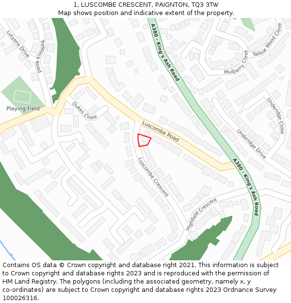 1, LUSCOMBE CRESCENT, PAIGNTON, TQ3 3TW: Location map and indicative extent of plot