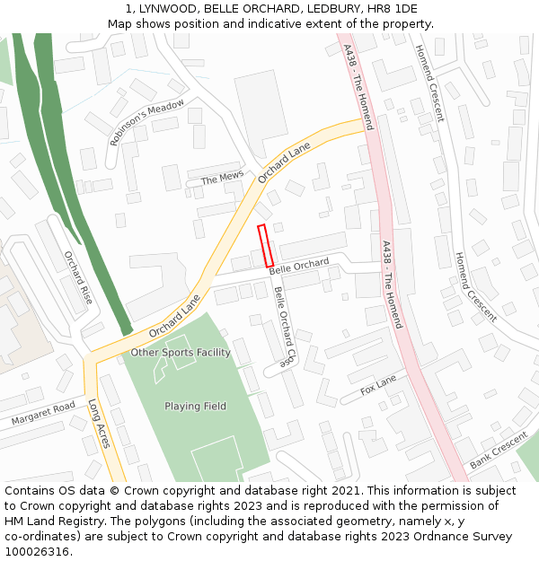 1, LYNWOOD, BELLE ORCHARD, LEDBURY, HR8 1DE: Location map and indicative extent of plot