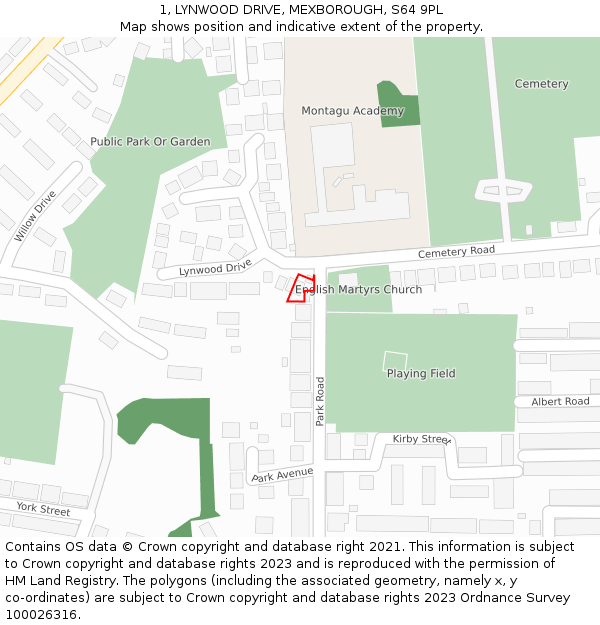 1, LYNWOOD DRIVE, MEXBOROUGH, S64 9PL: Location map and indicative extent of plot