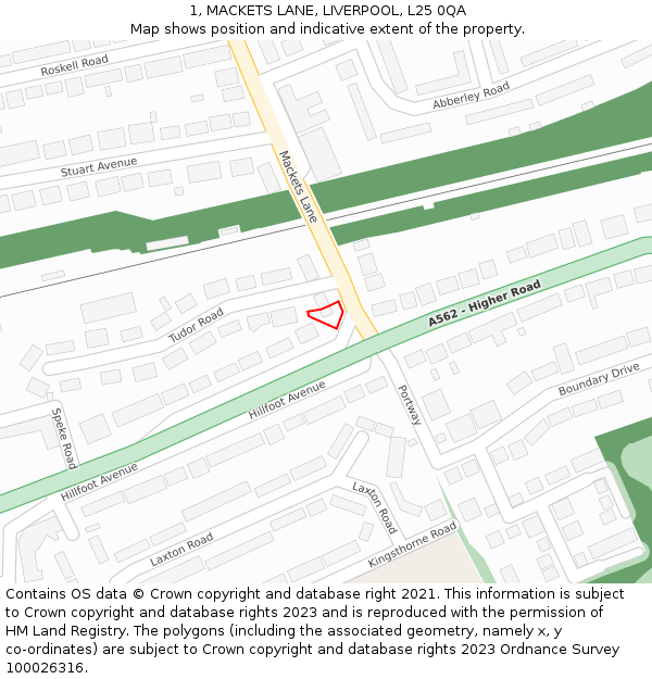1, MACKETS LANE, LIVERPOOL, L25 0QA: Location map and indicative extent of plot