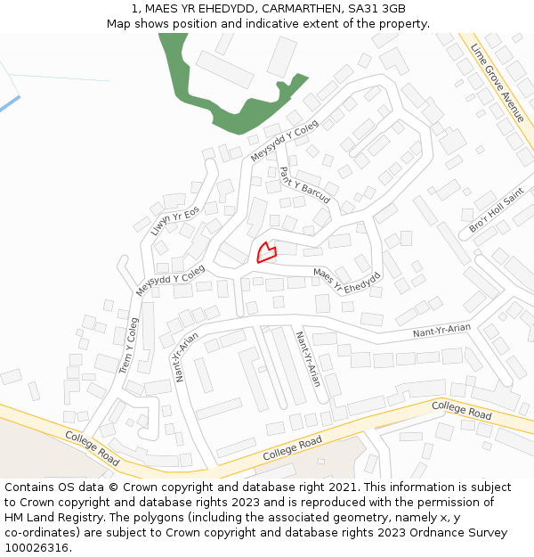 1, MAES YR EHEDYDD, CARMARTHEN, SA31 3GB: Location map and indicative extent of plot