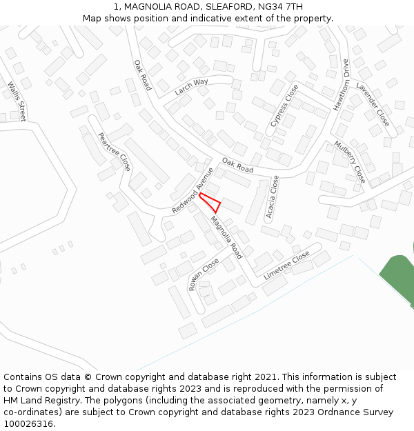 1, MAGNOLIA ROAD, SLEAFORD, NG34 7TH: Location map and indicative extent of plot