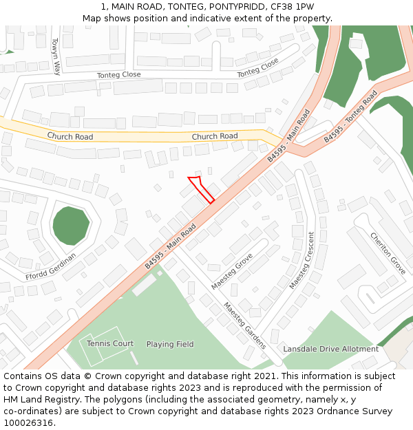 1, MAIN ROAD, TONTEG, PONTYPRIDD, CF38 1PW: Location map and indicative extent of plot