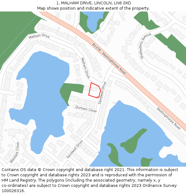 1, MALHAM DRIVE, LINCOLN, LN6 0XD: Location map and indicative extent of plot