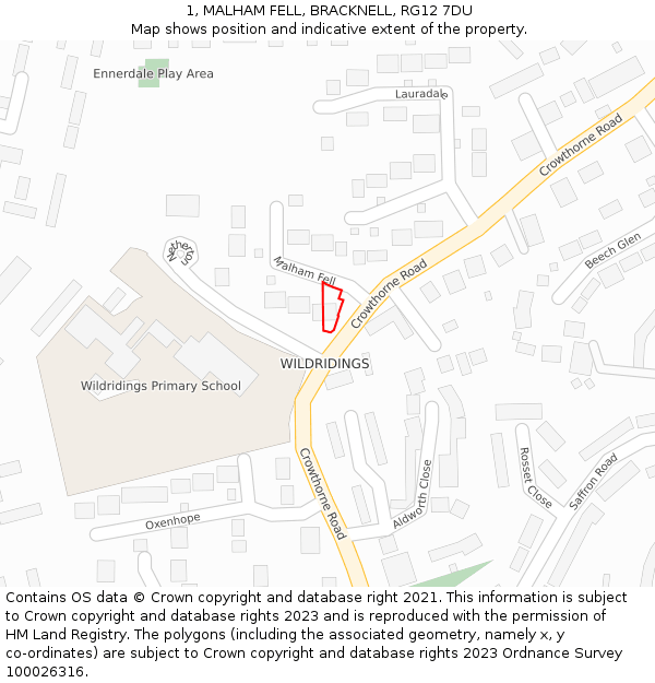 1, MALHAM FELL, BRACKNELL, RG12 7DU: Location map and indicative extent of plot