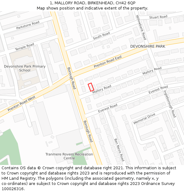 1, MALLORY ROAD, BIRKENHEAD, CH42 6QP: Location map and indicative extent of plot