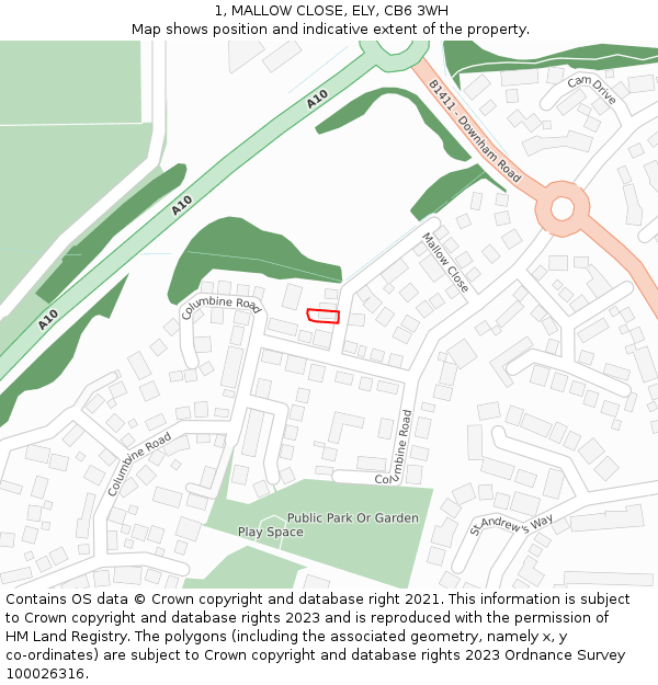 1, MALLOW CLOSE, ELY, CB6 3WH: Location map and indicative extent of plot