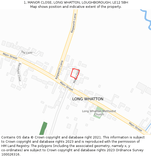 1, MANOR CLOSE, LONG WHATTON, LOUGHBOROUGH, LE12 5BH: Location map and indicative extent of plot