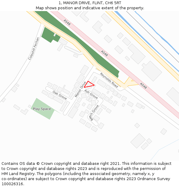 1, MANOR DRIVE, FLINT, CH6 5RT: Location map and indicative extent of plot