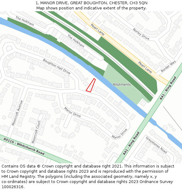 1, MANOR DRIVE, GREAT BOUGHTON, CHESTER, CH3 5QN: Location map and indicative extent of plot