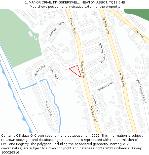 1, MANOR DRIVE, KINGSKERSWELL, NEWTON ABBOT, TQ12 5HB: Location map and indicative extent of plot