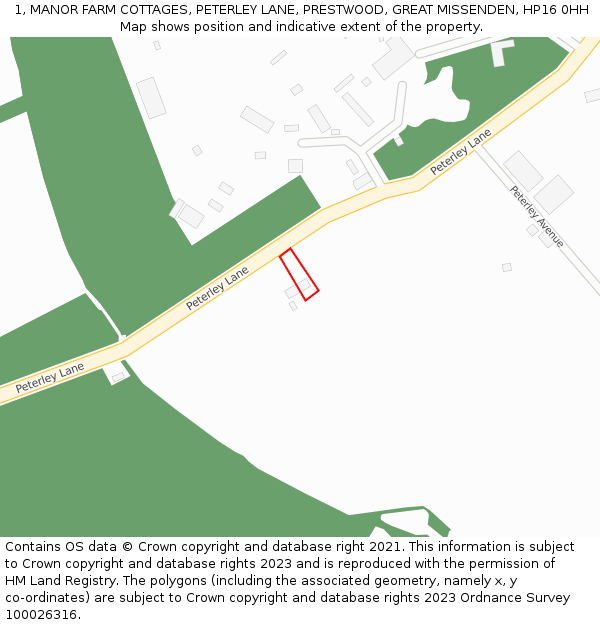 1, MANOR FARM COTTAGES, PETERLEY LANE, PRESTWOOD, GREAT MISSENDEN, HP16 0HH: Location map and indicative extent of plot