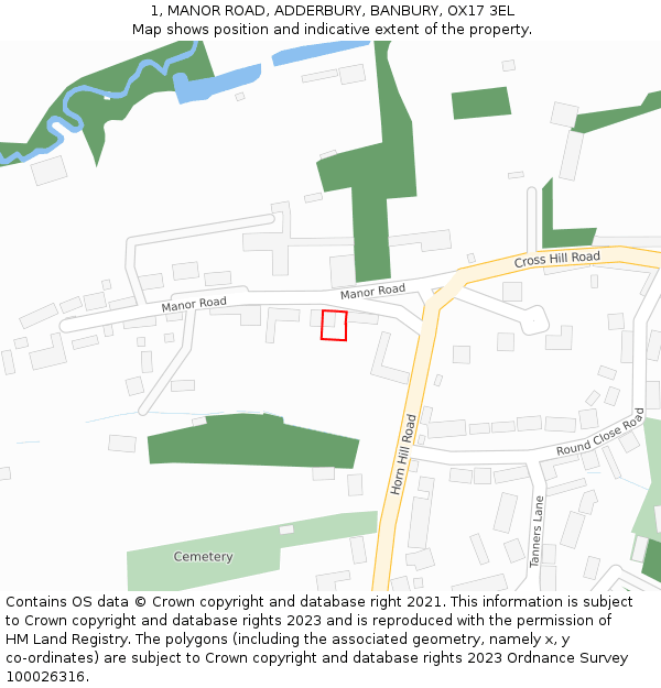 1, MANOR ROAD, ADDERBURY, BANBURY, OX17 3EL: Location map and indicative extent of plot