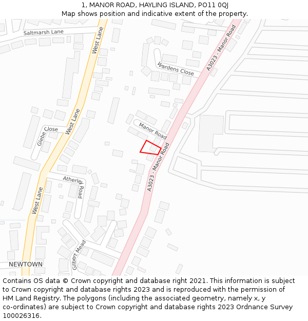 1, MANOR ROAD, HAYLING ISLAND, PO11 0QJ: Location map and indicative extent of plot