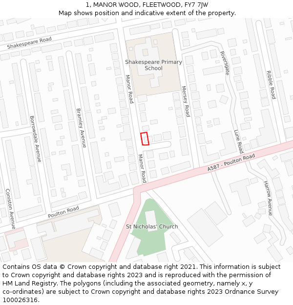 1, MANOR WOOD, FLEETWOOD, FY7 7JW: Location map and indicative extent of plot
