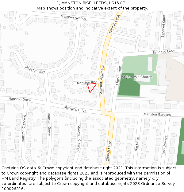 1, MANSTON RISE, LEEDS, LS15 8BH: Location map and indicative extent of plot