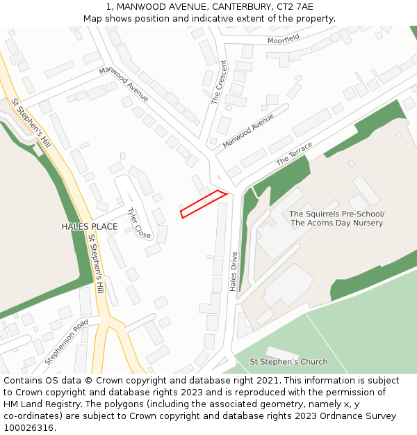 1, MANWOOD AVENUE, CANTERBURY, CT2 7AE: Location map and indicative extent of plot