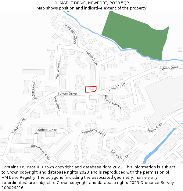 1, MAPLE DRIVE, NEWPORT, PO30 5QP: Location map and indicative extent of plot