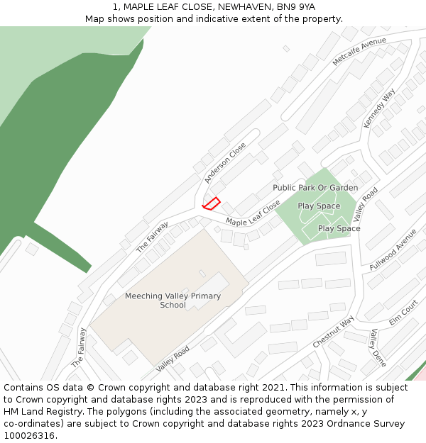 1, MAPLE LEAF CLOSE, NEWHAVEN, BN9 9YA: Location map and indicative extent of plot