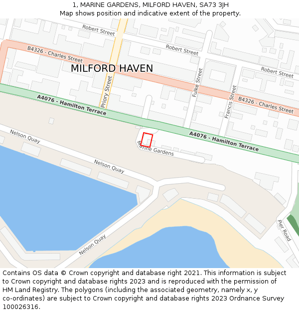 1, MARINE GARDENS, MILFORD HAVEN, SA73 3JH: Location map and indicative extent of plot