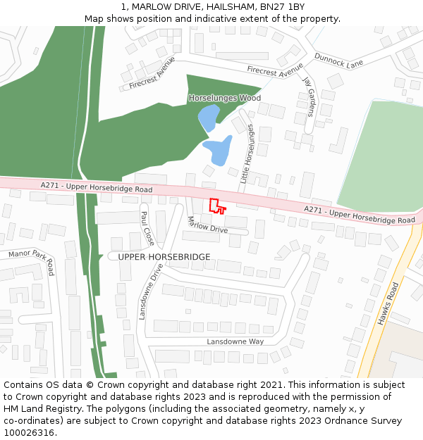 1, MARLOW DRIVE, HAILSHAM, BN27 1BY: Location map and indicative extent of plot