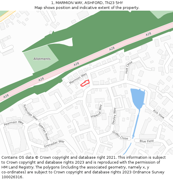 1, MARMION WAY, ASHFORD, TN23 5HY: Location map and indicative extent of plot