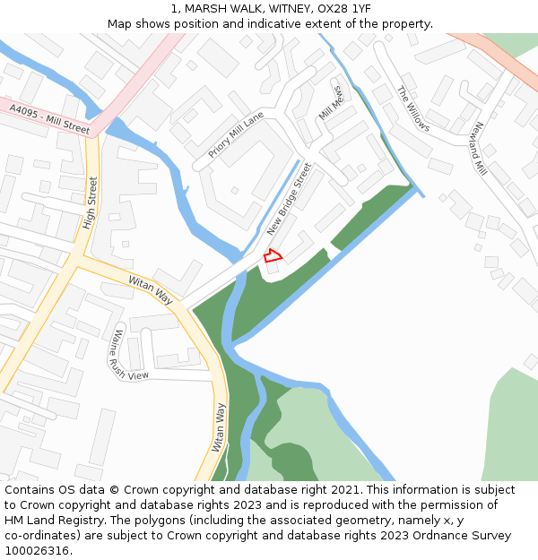 1, MARSH WALK, WITNEY, OX28 1YF: Location map and indicative extent of plot