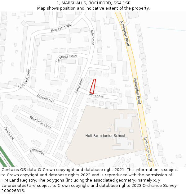 1, MARSHALLS, ROCHFORD, SS4 1SP: Location map and indicative extent of plot