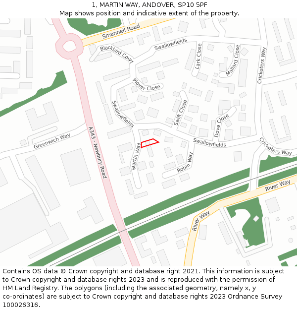 1, MARTIN WAY, ANDOVER, SP10 5PF: Location map and indicative extent of plot