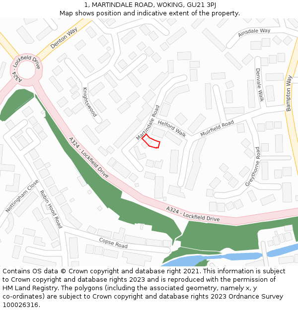 1, MARTINDALE ROAD, WOKING, GU21 3PJ: Location map and indicative extent of plot