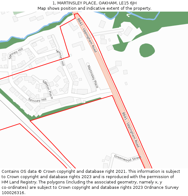 1, MARTINSLEY PLACE, OAKHAM, LE15 6JH: Location map and indicative extent of plot