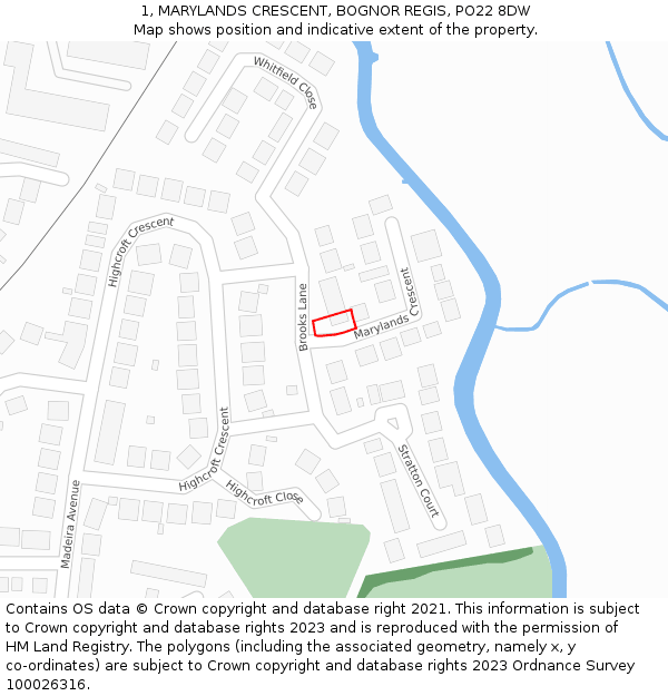 1, MARYLANDS CRESCENT, BOGNOR REGIS, PO22 8DW: Location map and indicative extent of plot