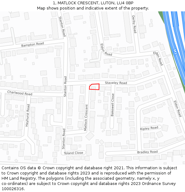 1, MATLOCK CRESCENT, LUTON, LU4 0BP: Location map and indicative extent of plot