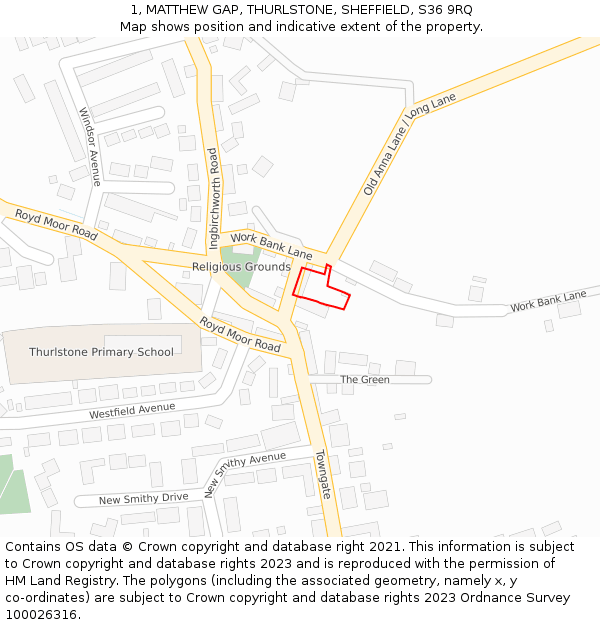 1, MATTHEW GAP, THURLSTONE, SHEFFIELD, S36 9RQ: Location map and indicative extent of plot