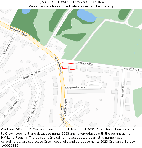 1, MAULDETH ROAD, STOCKPORT, SK4 3NW: Location map and indicative extent of plot