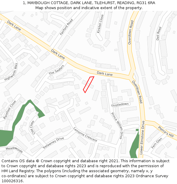 1, MAYBOUGH COTTAGE, DARK LANE, TILEHURST, READING, RG31 6RA: Location map and indicative extent of plot