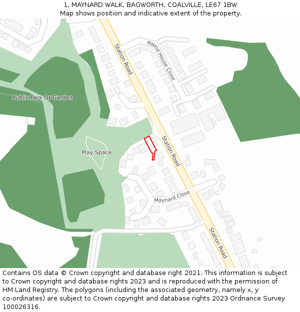1, MAYNARD WALK, BAGWORTH, COALVILLE, LE67 1BW: Location map and indicative extent of plot