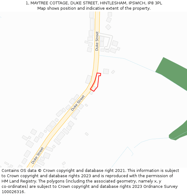 1, MAYTREE COTTAGE, DUKE STREET, HINTLESHAM, IPSWICH, IP8 3PL: Location map and indicative extent of plot