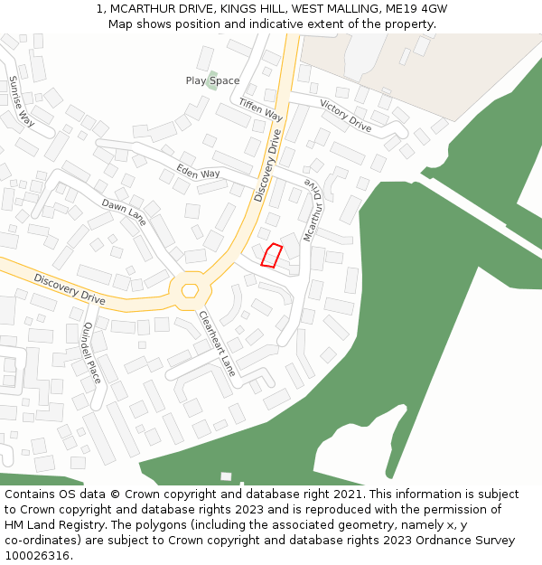 1, MCARTHUR DRIVE, KINGS HILL, WEST MALLING, ME19 4GW: Location map and indicative extent of plot