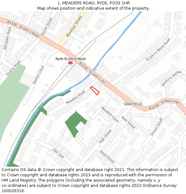 1, MEADERS ROAD, RYDE, PO33 1HR: Location map and indicative extent of plot