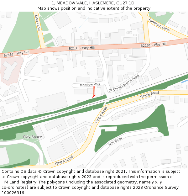 1, MEADOW VALE, HASLEMERE, GU27 1DH: Location map and indicative extent of plot