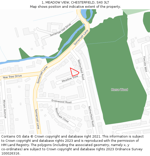 1, MEADOW VIEW, CHESTERFIELD, S40 3LT: Location map and indicative extent of plot