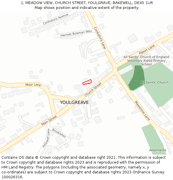 1, MEADOW VIEW, CHURCH STREET, YOULGRAVE, BAKEWELL, DE45 1UR: Location map and indicative extent of plot